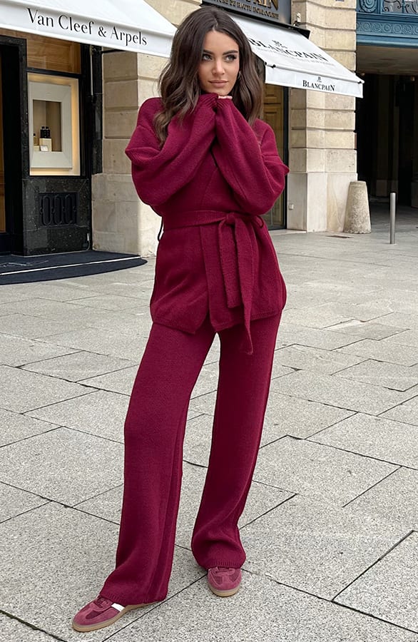 Gebreide Lounge Broek Burgundy – kleding