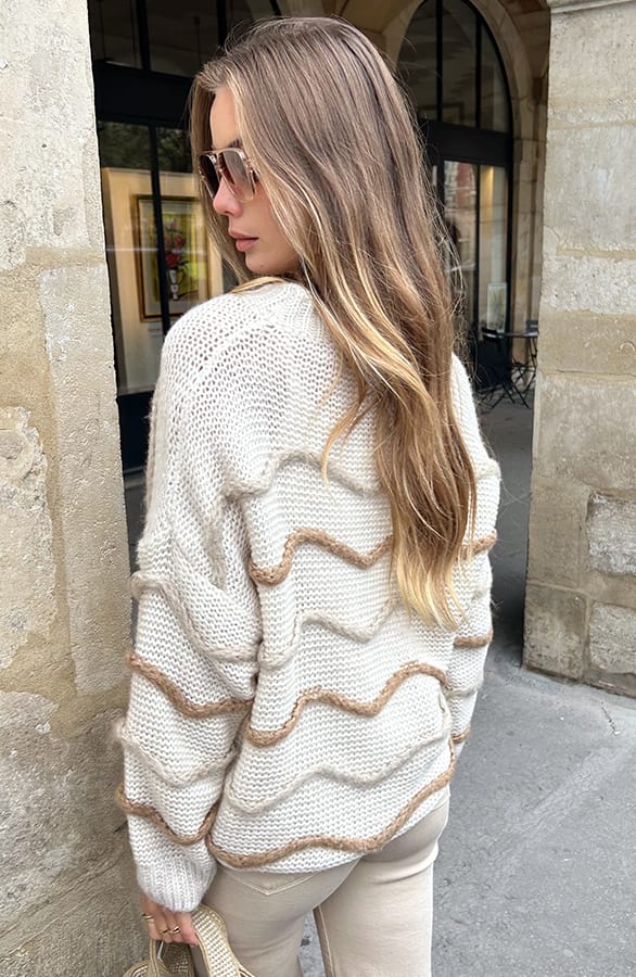 Gebreide Trui Met Chevron Beige – truien — foto 5