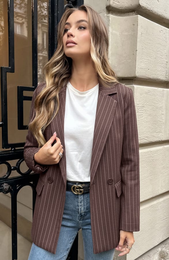 Gestreepte Oversized Blazer Choco – blazers — foto 2