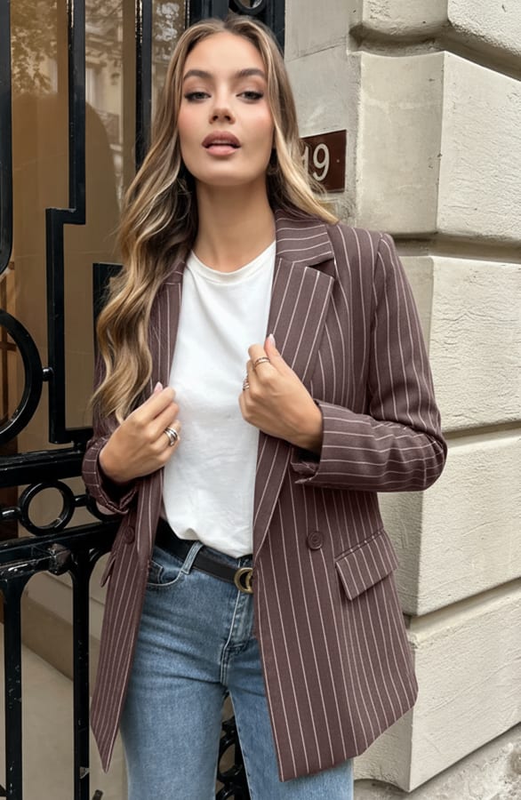 Gestreepte Oversized Blazer Choco – blazers — foto 4