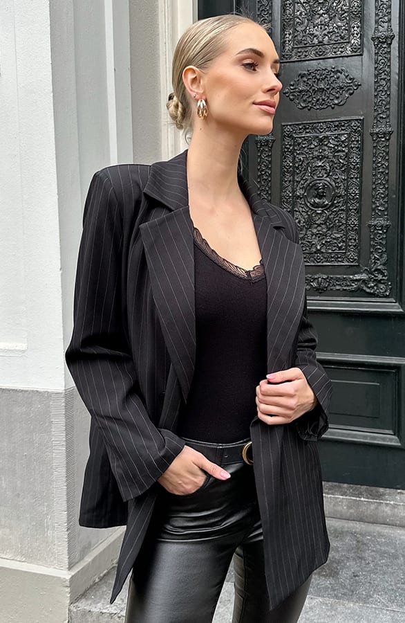 Gestreepte Oversized Blazer Zwart – blazers — foto 6