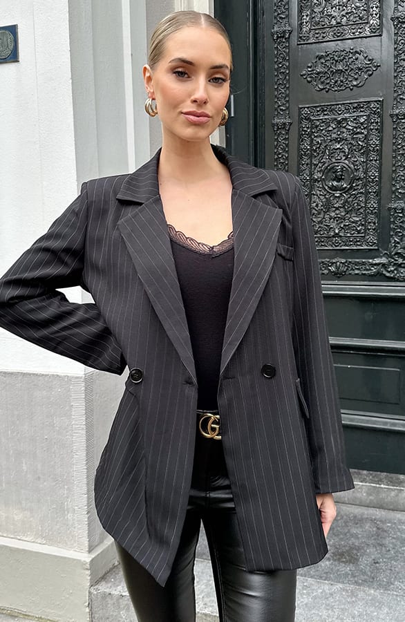 Gestreepte Oversized Blazer Zwart – blazers — foto 7