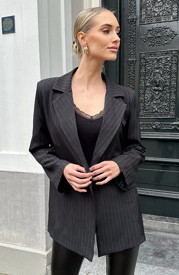 Gestreepte Oversized Blazer Zwart – blazers — foto 3