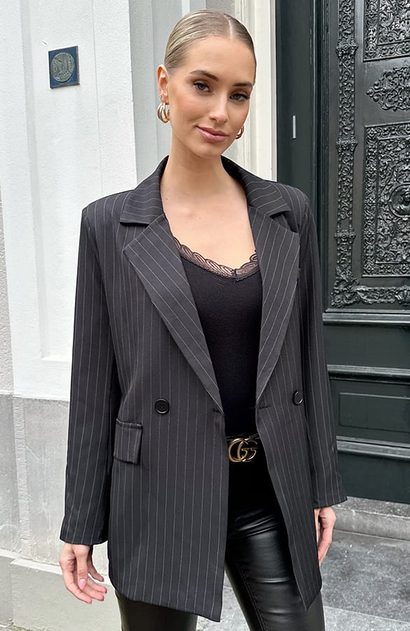 Gestreepte Oversized Blazer Zwart – blazers — foto 9