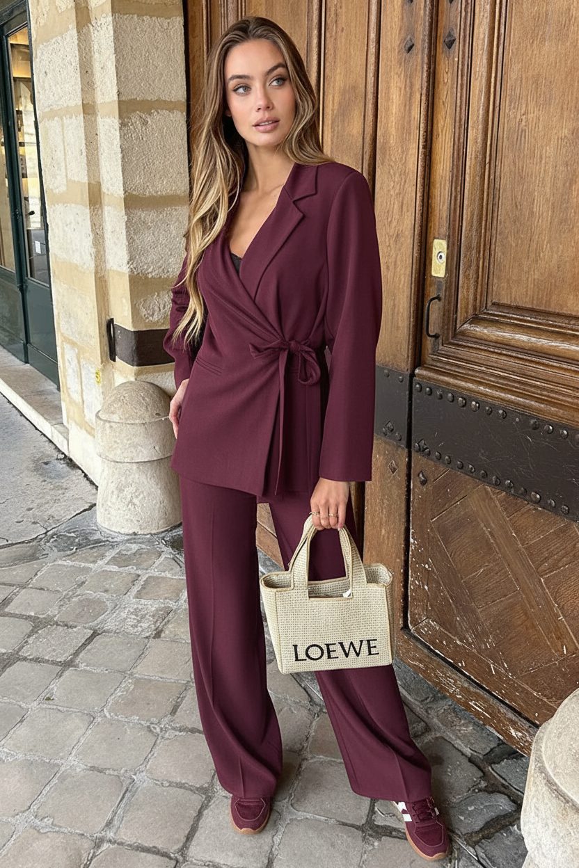 Getailleerde Blazer Met Strik Burgundy – shoparchief