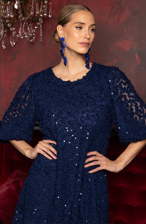 Glitter Dress Met See-Through Pofmouw Navy – alle jurkjes — foto 6