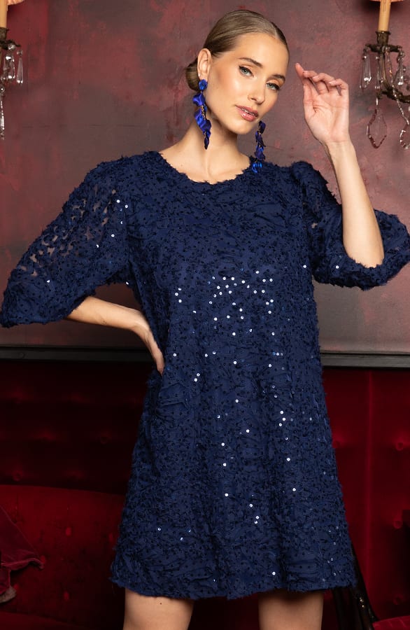 Glitter Dress Met See-Through Pofmouw Navy – alle jurkjes — foto 10