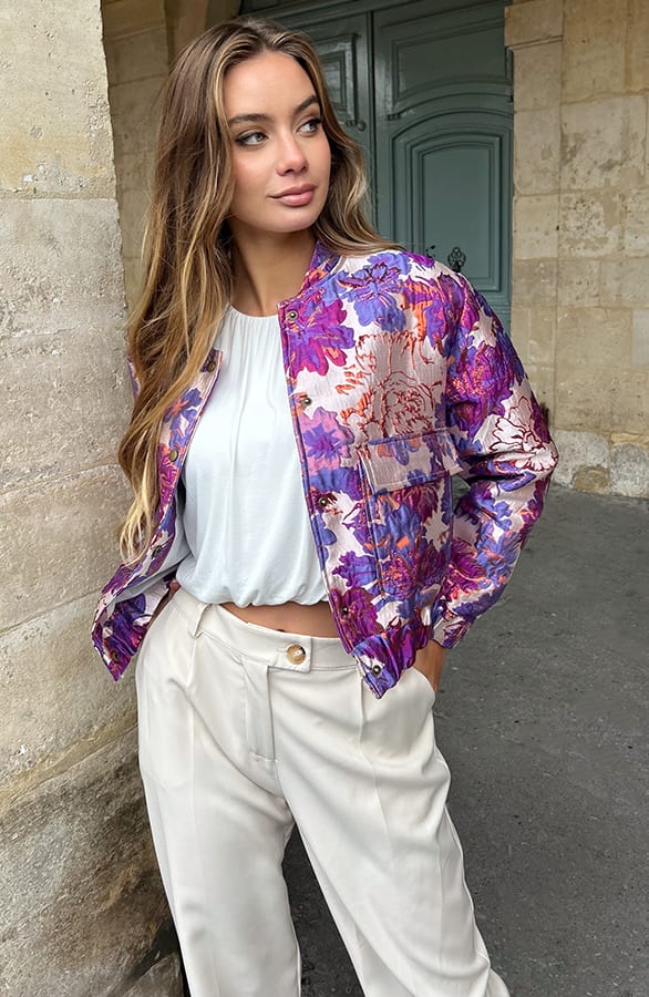Jacquard Flower Print Bomberjacket Paars – jassen — foto 4