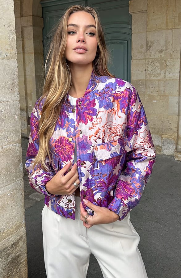 Jacquard Flower Print Bomberjacket Paars – jassen — foto 7