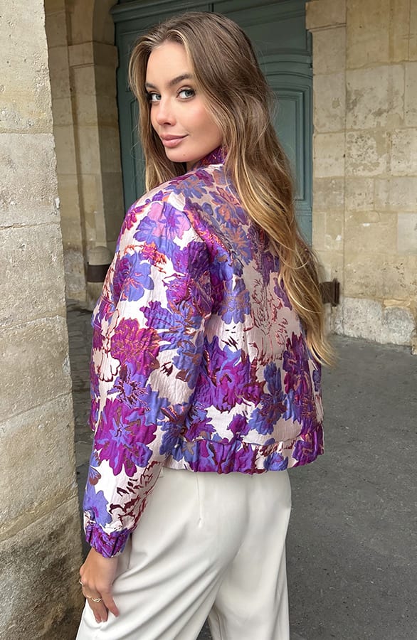 Jacquard Flower Print Bomberjacket Paars – jassen — foto 5