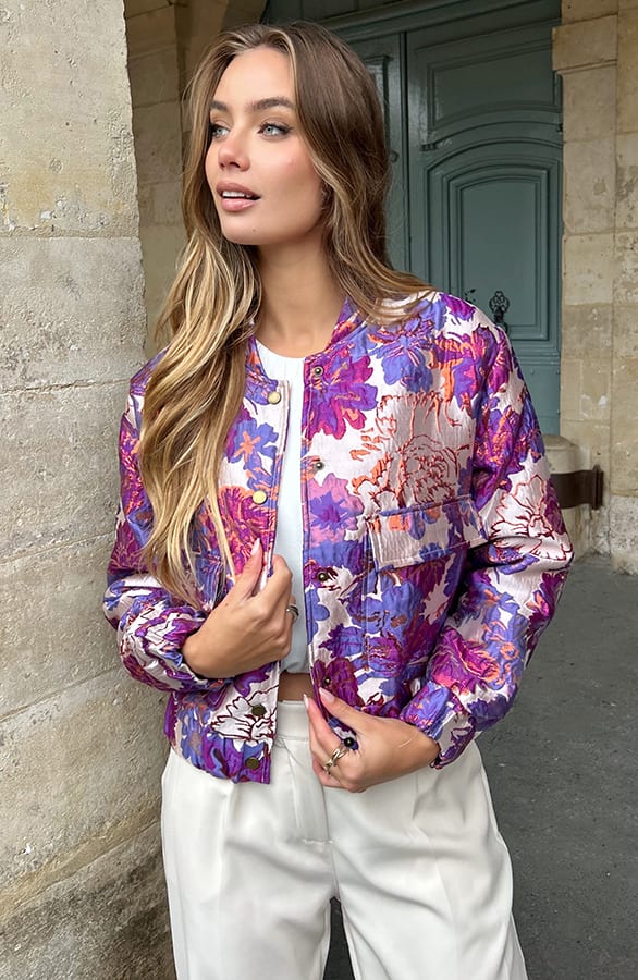 Jacquard Flower Print Bomberjacket Paars – jassen — foto 8