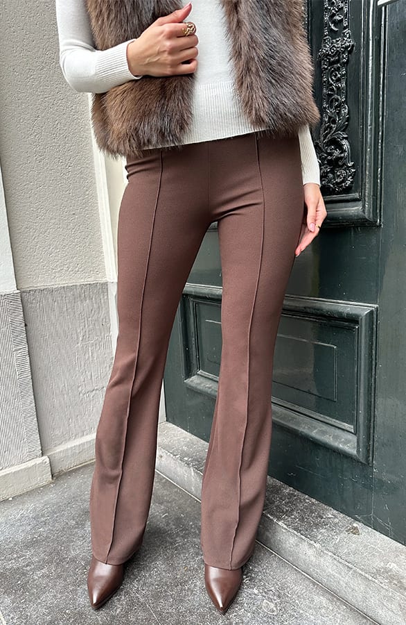 Janine Flared Broek Met Stiksel Choco