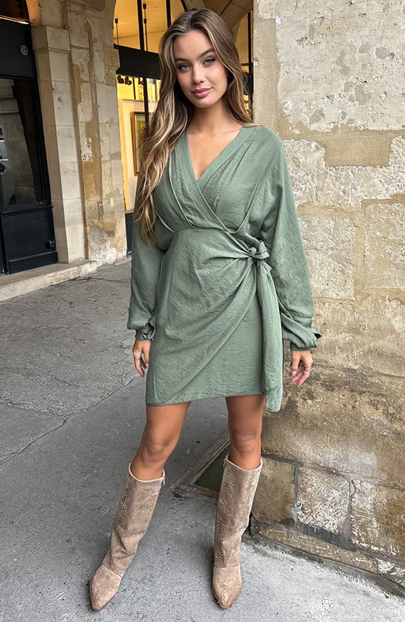 Knotted V-Neck Dress Army – alle jurkjes — foto 7