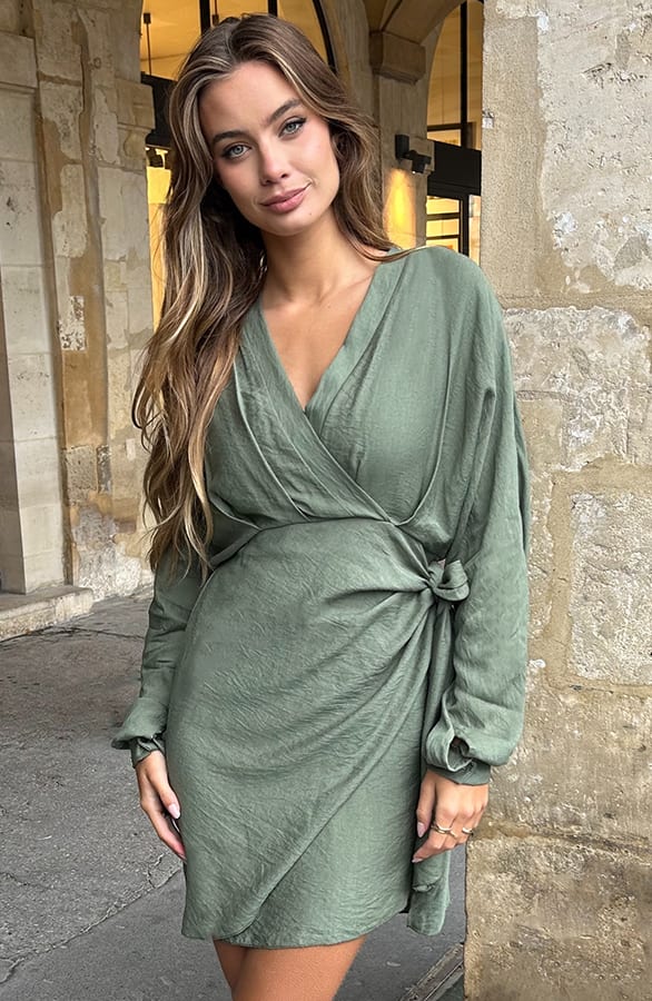 Knotted V-Neck Dress Army – alle jurkjes — foto 13