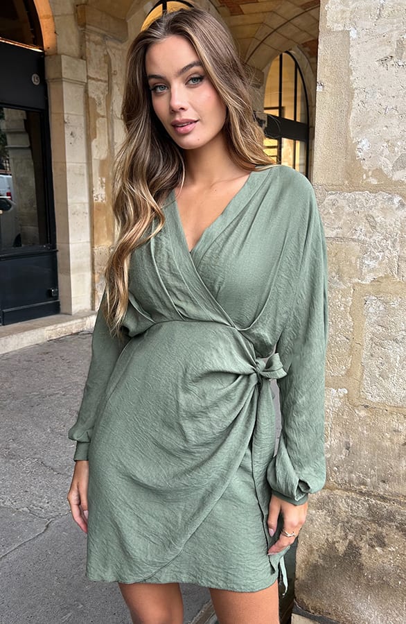 Knotted V-Neck Dress Army – alle jurkjes — foto 12