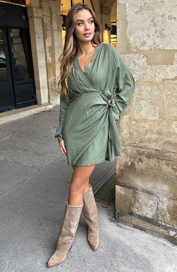 Knotted V-Neck Dress Army – alle jurkjes — foto 11