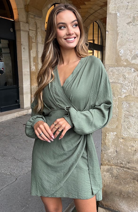 Knotted V-Neck Dress Army – alle jurkjes — foto 10