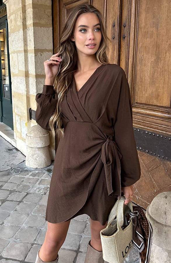 Knotted V-Neck Dress Choco – alle jurkjes — foto 7