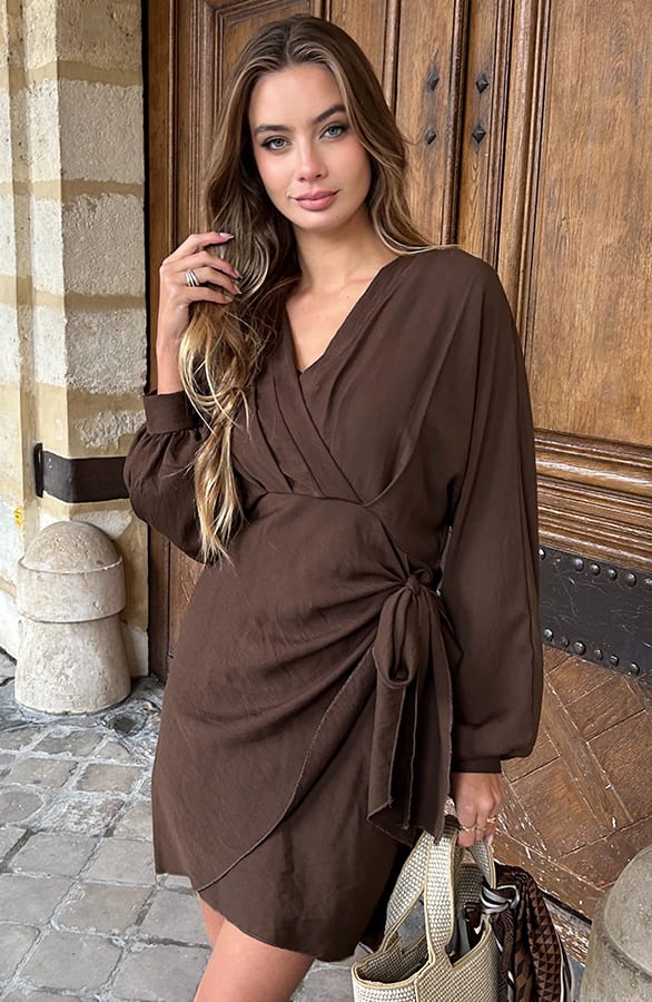 Knotted V-Neck Dress Choco – alle jurkjes — foto 10
