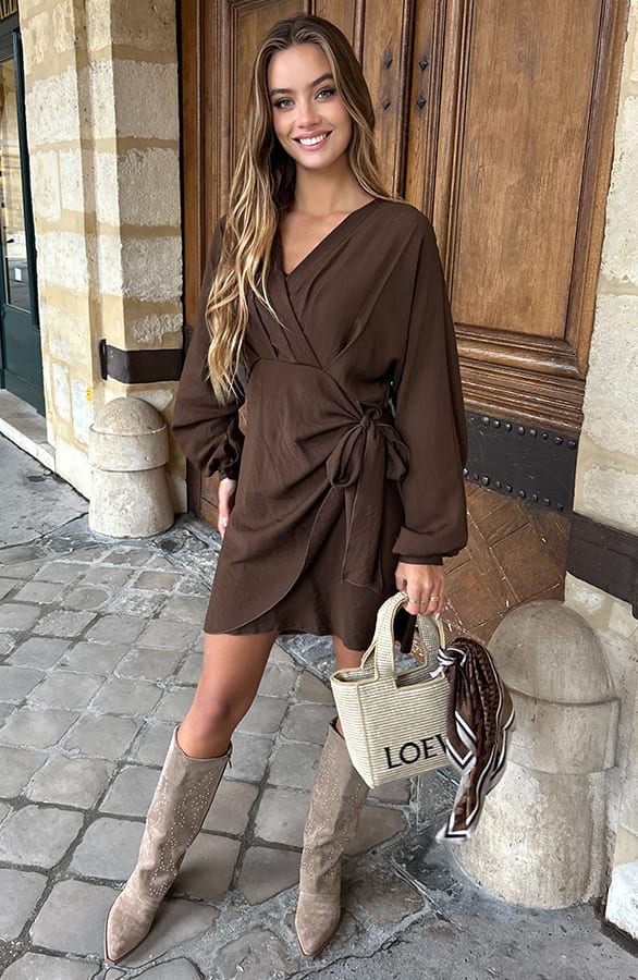 Knotted V-Neck Dress Choco – alle jurkjes — foto 11
