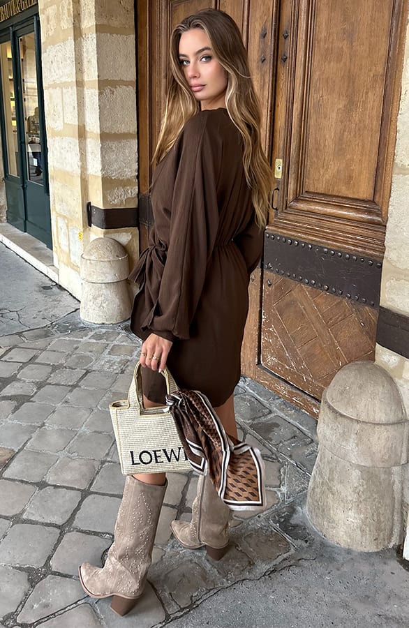 Knotted V-Neck Dress Choco – alle jurkjes — foto 8