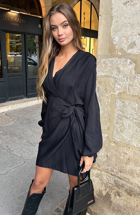 Knotted V-Neck Dress Zwart – alle jurkjes — foto 13