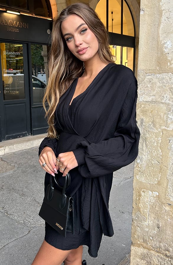 Knotted V-Neck Dress Zwart – alle jurkjes — foto 12