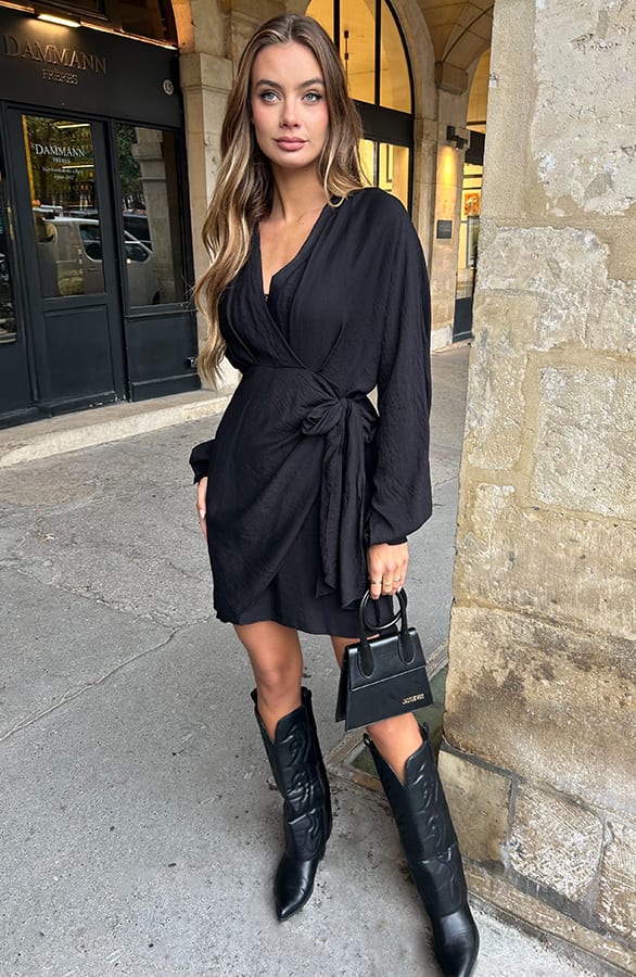 Knotted V-Neck Dress Zwart – alle jurkjes — foto 11