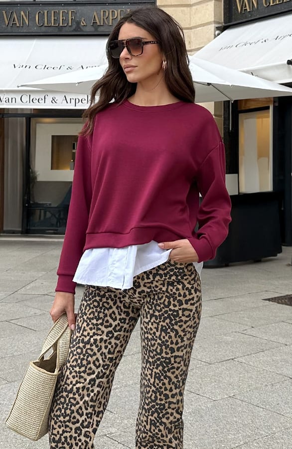 Layered Look Trui Met Blouse Burgundy – truien — foto 2