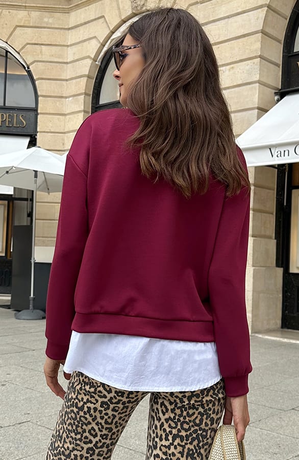 Layered Look Trui Met Blouse Burgundy – truien — foto 3