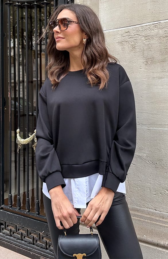 Layered Look Trui Met Blouse Zwart