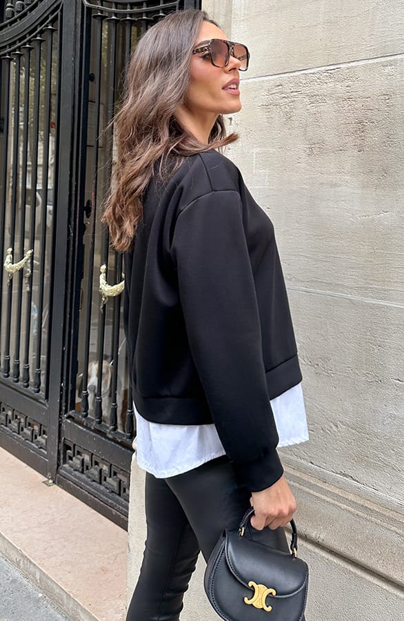 Layered Look Trui Met Blouse Zwart – truien — foto 2