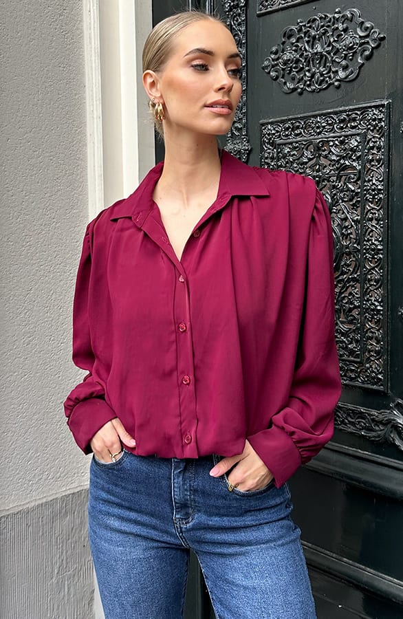 Longsleeve Crop Blouse Burgundy – shirts & tops — foto 3