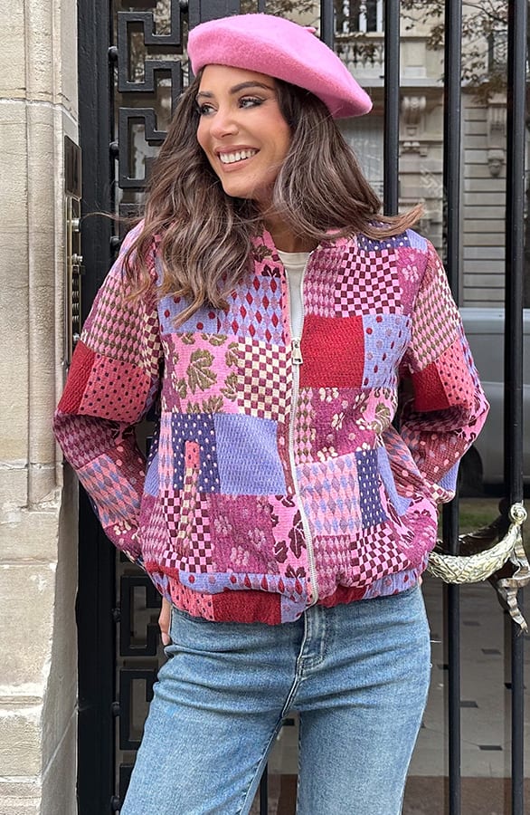 Loose Fit Cotton Patchwork Bomberjacket Paars – shoparchief