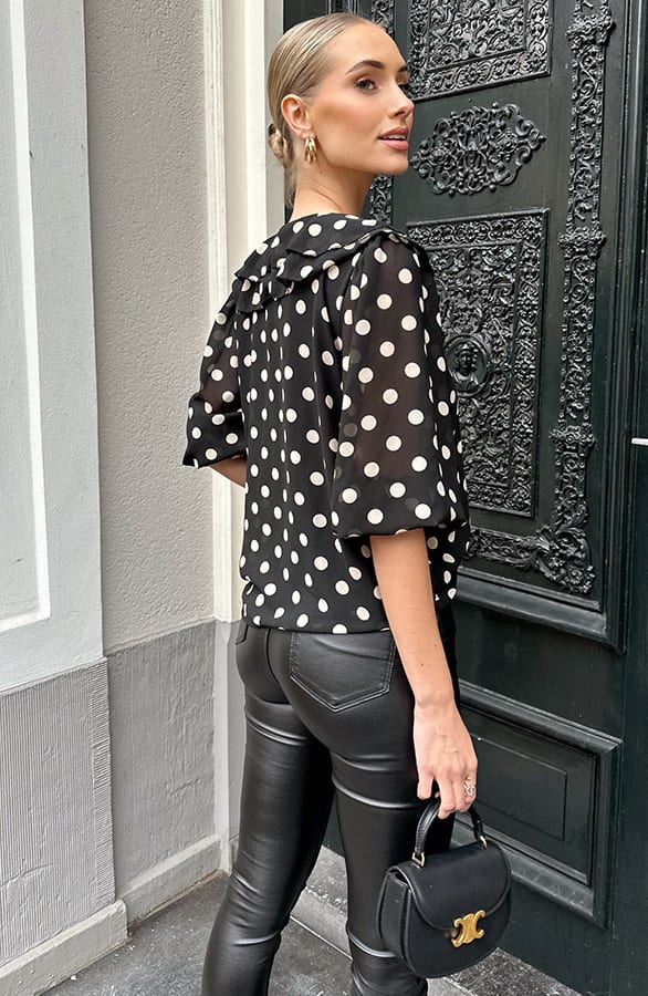 Polka Dot Detailed Blouse Zwart – kleding — foto 8