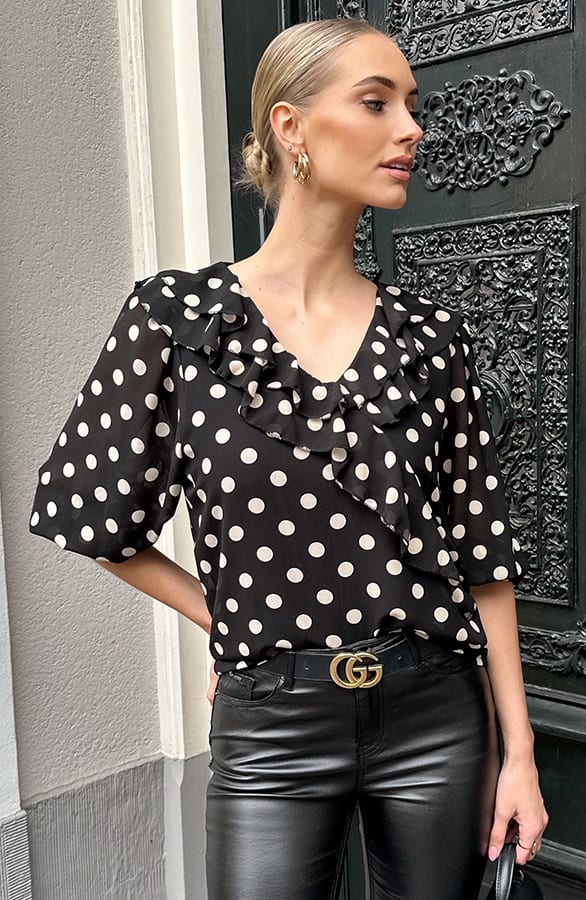 Polka Dot Detailed Blouse Zwart – kleding — foto 7