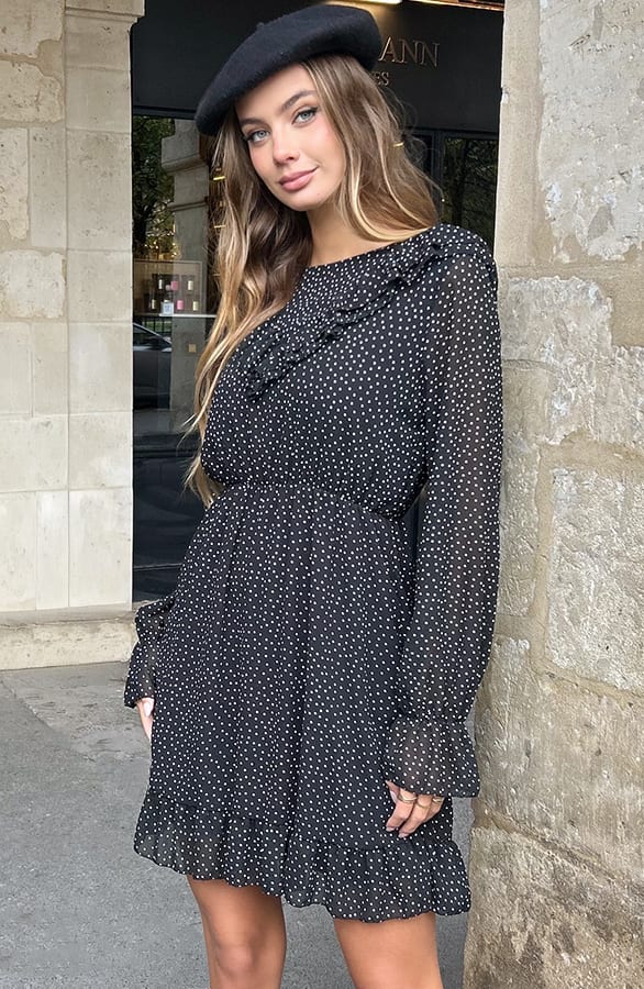 Polkadot Jurk Met Ruffles Zwart – alle jurkjes — foto 11