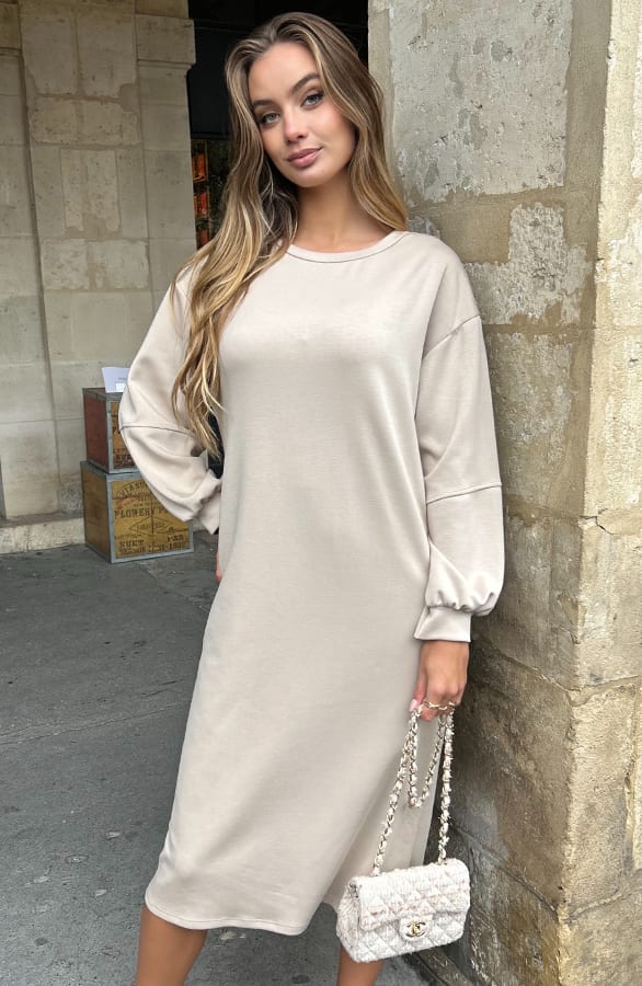 Relaxed Fit Sweaterjurk Beige