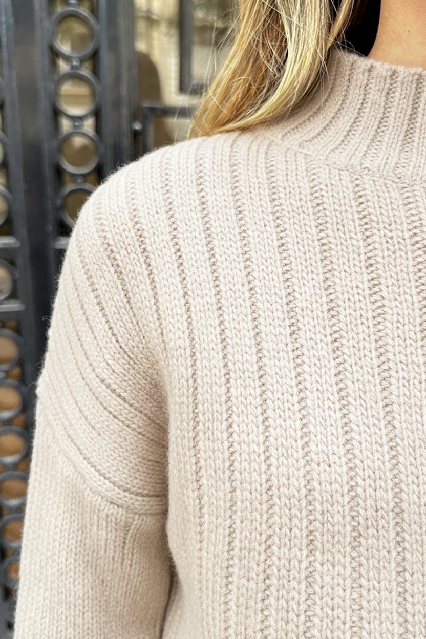Ribbed Flared Mouw Trui Livia Beige – shoparchief — foto 4
