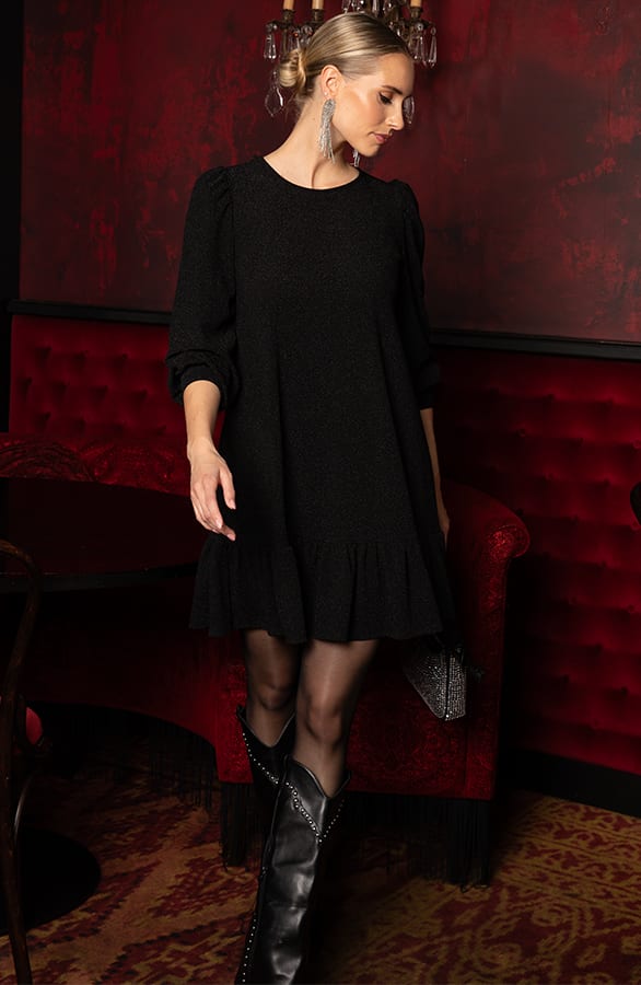 Ruffle Lurex Jurk Sabrina Zwart