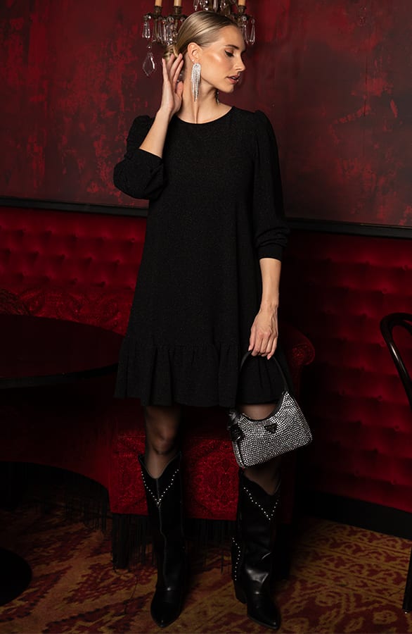 Ruffle Lurex Jurk Sabrina Zwart – alle jurkjes — foto 9