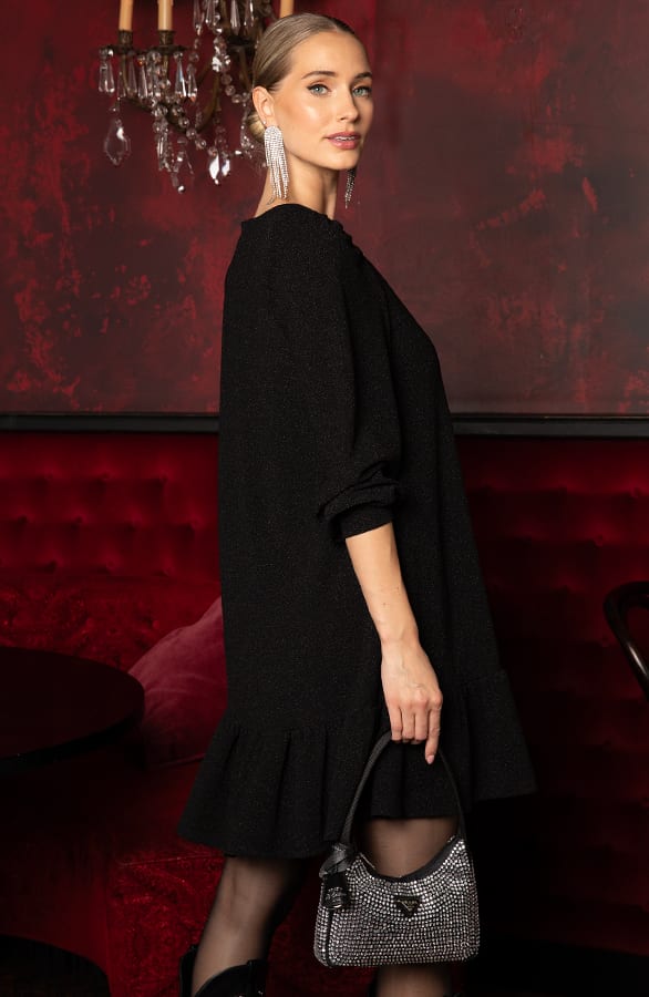 Ruffle Lurex Jurk Sabrina Zwart – alle jurkjes — foto 3