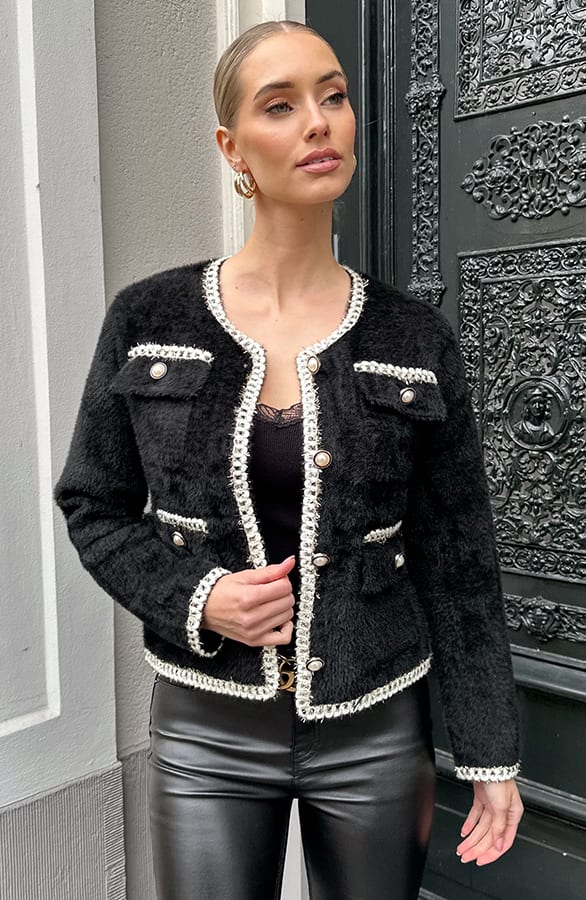 Soft Chique Tweed Jasje Zwart – jassen