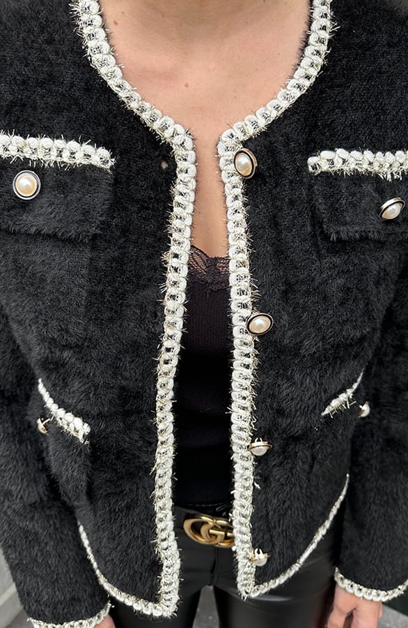 Soft Chique Tweed Jasje Zwart – jassen — foto 6