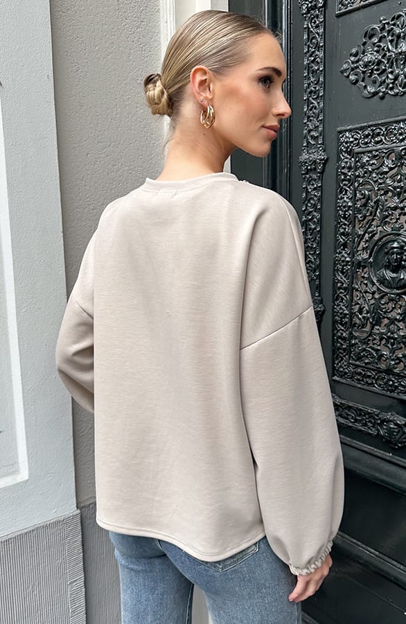 Sparkle Detail Loose Fit Sweater Beige – truien — foto 4