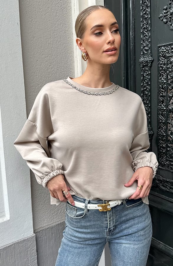 Sparkle Detail Loose Fit Sweater Beige – truien — foto 6