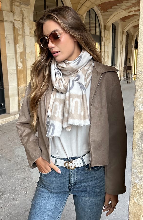 Statement Sjaal Met Print Beige – accessoires — foto 3