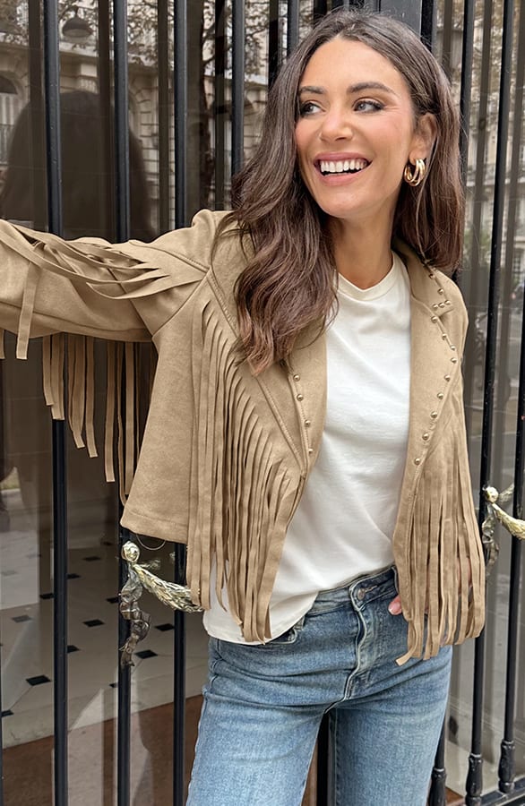 Studded Fringe Jacket Beige – shoparchief — foto 2