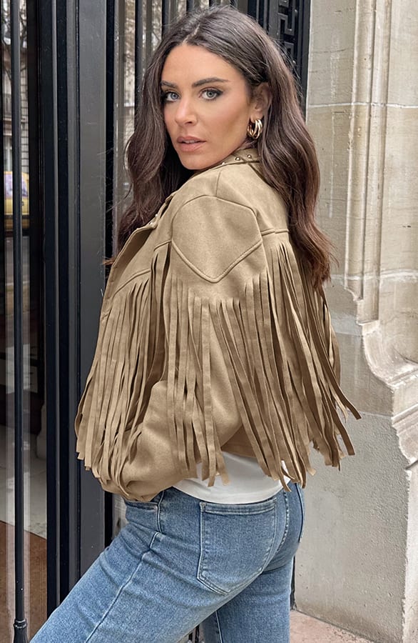 Studded Fringe Jacket Beige – shoparchief — foto 3