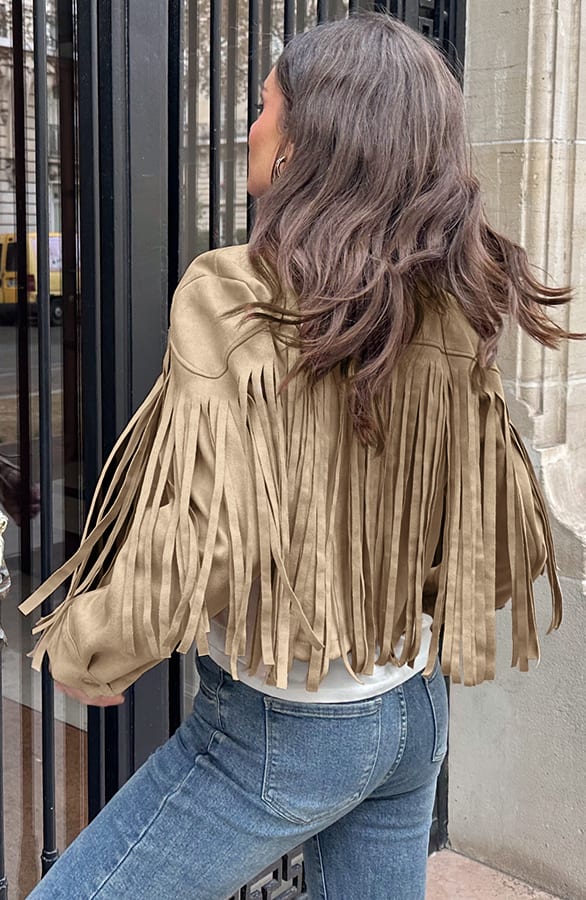 Studded Fringe Jacket Beige – shoparchief — foto 5
